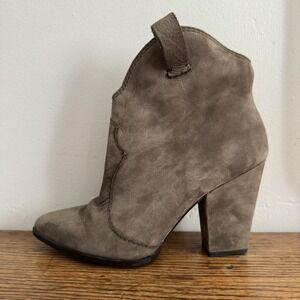 ZARA Suede Leather Heeled‎ Booties Women's 7 Taupe Ankle Boots Western Boho